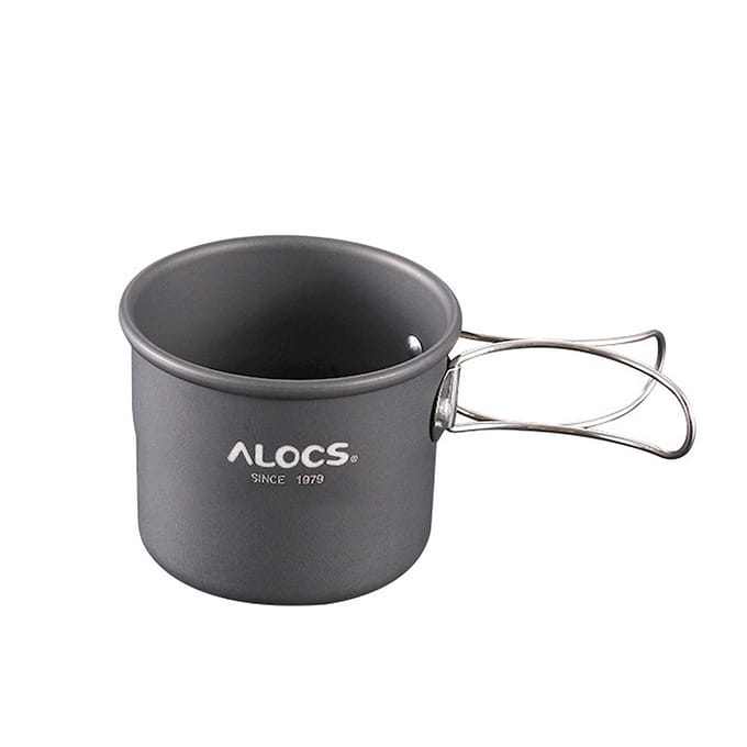 Tasse à eau/Mug à café portable en aluminium pour camping extérieur avec poignée pliable gris
