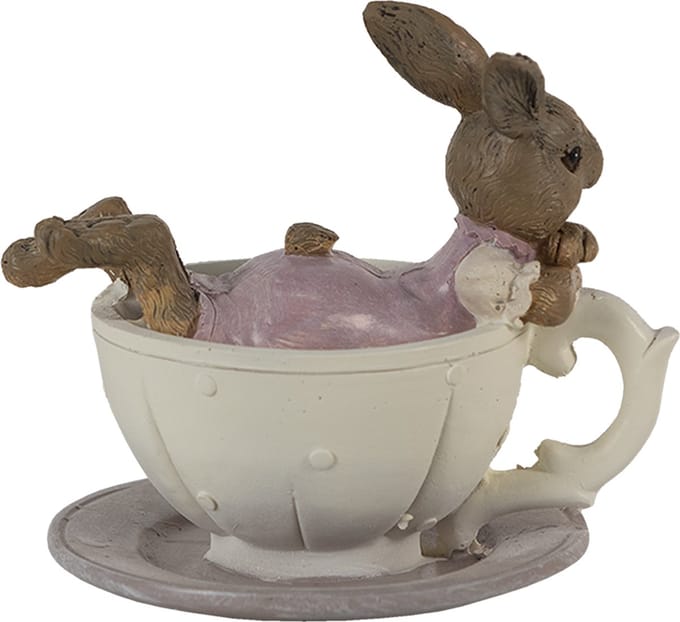 Clayre & Eef Beeld Konijn 10x8x9 cm Wit Roze Polyresin
