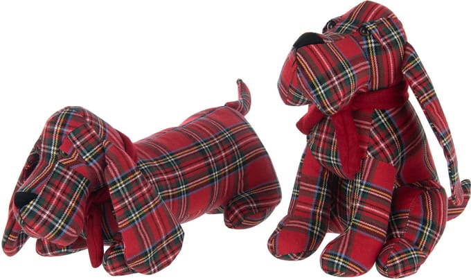 J-Line deurstopper Hond Geruit - polyresin - rood//groen - 2 stuks