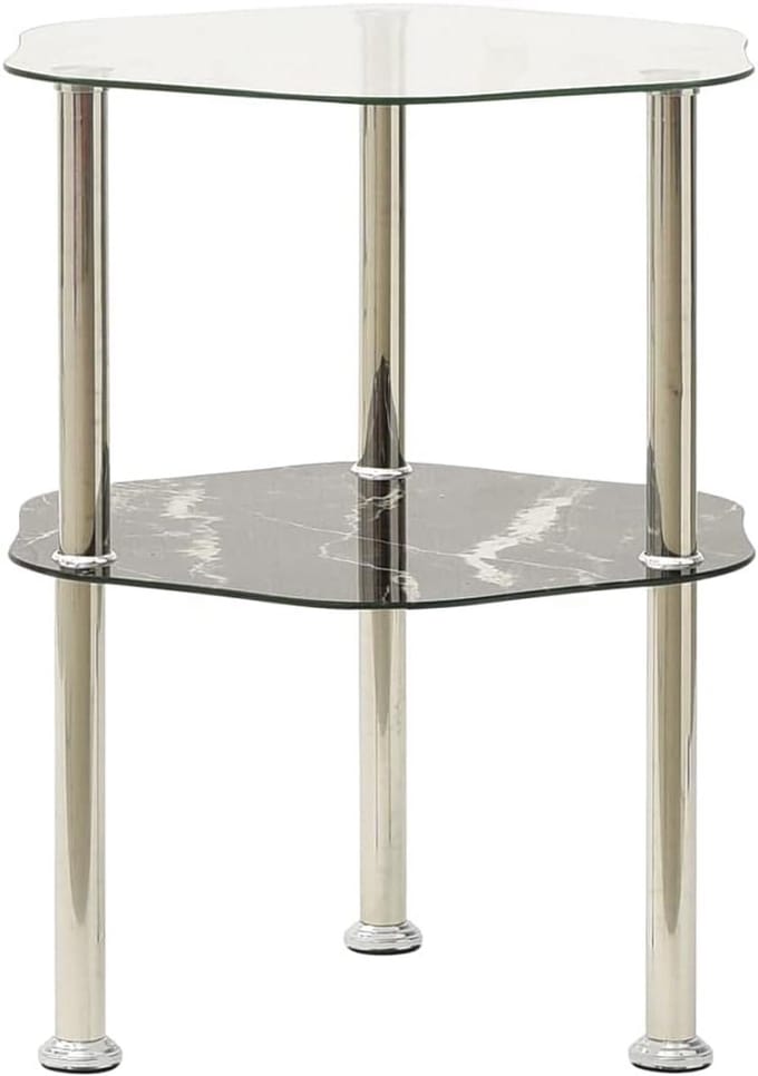 Bijzettafel 2 lagen - Salontafel - Moderne inrichting - Gehard glas - 38x38x50cm - Transparant zwart