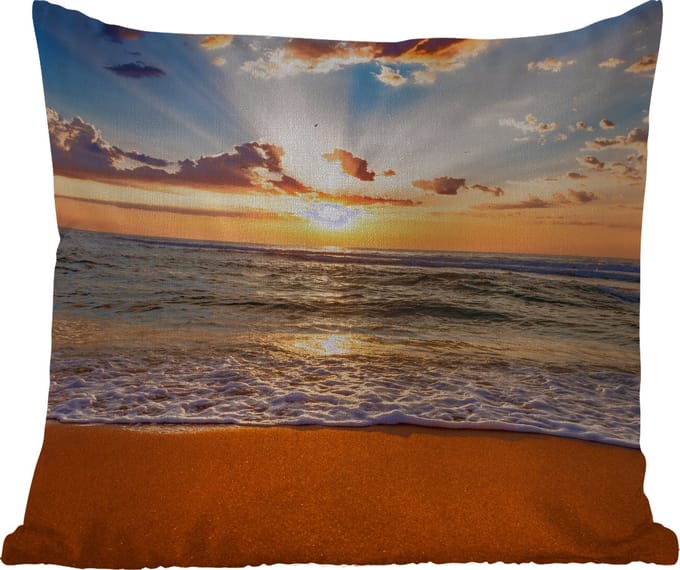Tuinkussen - Strand - Zonsondergang - Zee - Wolken - Horizon - 40x40 cm - Weerbestendig