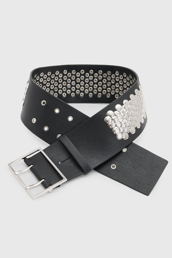 AllSaints Meredith Wide Belt Black/shiny Nickel Größe: S | Gürtel Outlet | Damen | Schwarz