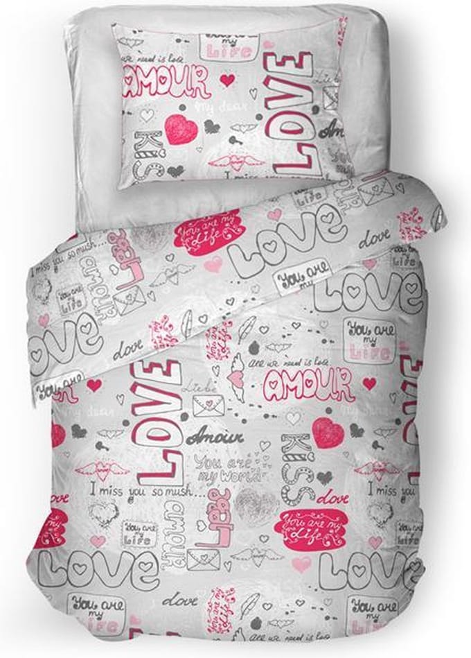 Snoozing Kiss - Dekbedovertrek - Eenpersoons - 140x200/220 cm - Grey