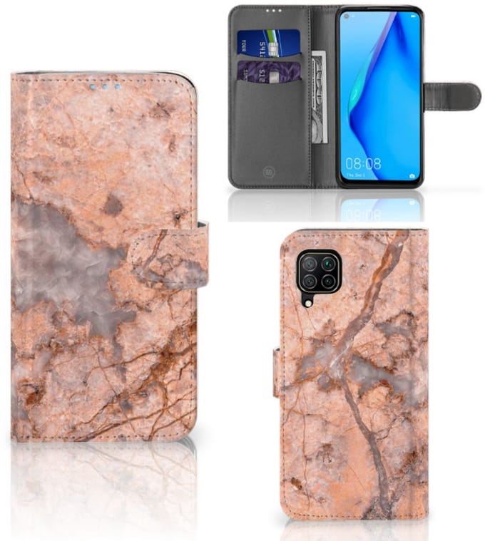 Huawei P40 Lite Bookcase Marmer Oranje