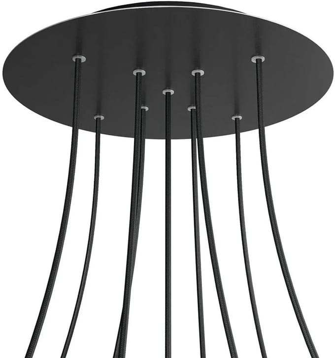 creative cables Rose-One Rosette XXL Rund, Durchmesser 400 mm mit 9 X-Löchern und 4 Seitenlöchern - Dibond Mattschwarz, Schwarz