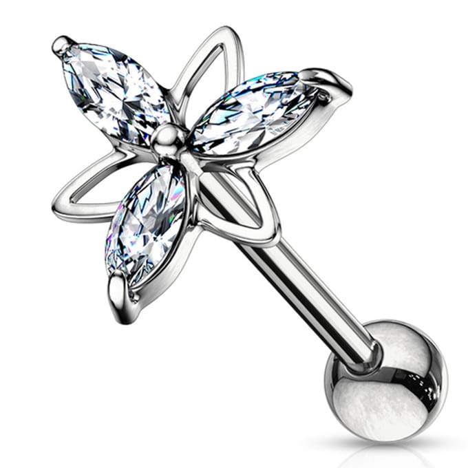 Piercing 3 Marquise CZ Double Triangle Flower Top 1.2x6 mm - zilver - LMPiercings