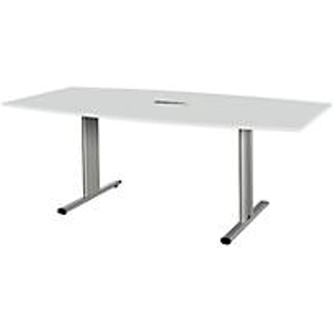 Schäfer Shop Select Vergadertafel Planova, bootvorm incl. netbox, 2000 x 1000/800 mm, lichtgrijs, accentlijst blank aluminium