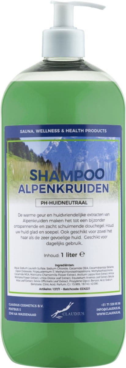 Shampoo Alpenkruiden - 1 liter (transparant) met witte pomp - Haarverzorging