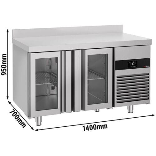 GGM Gastro Kühltisch PREMIUM - 1400x700mm - mit 2 Glastüren - Aufkantung