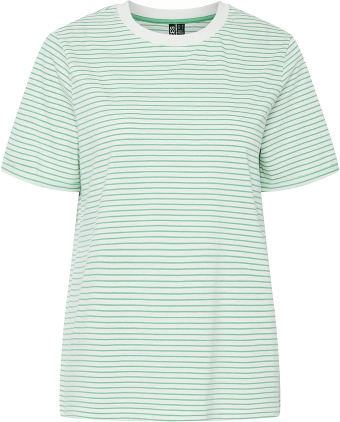 Pieces T-shirt Pcria Ss Fold Up Tee Stripes Noos B 17093747 Bright White/absinth Dames Maat - XL