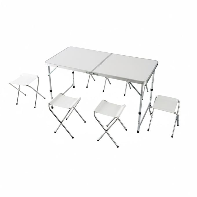Campingtafel - met 4 stoeltjes - inklapbaar - verstelbaar - wit