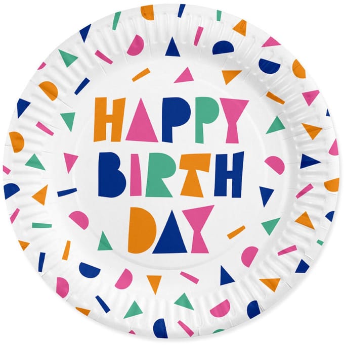 Globos papieren borden verjaardag 23cm kleurrijk - set van 8 stuks.
