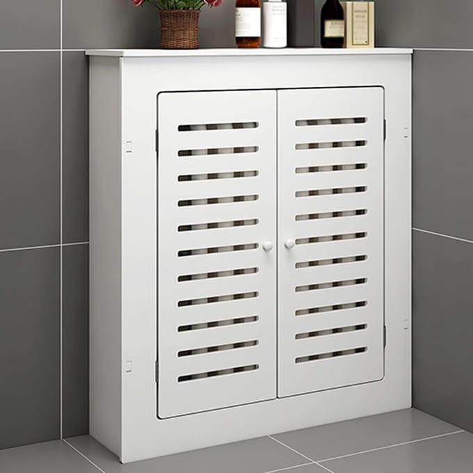 Radiatorafdekking Kast - Verwarming Cover Plank - Ruimte Optimaliseren - Dubbele Deuren Ontwerp - L60xH70xW20cm - Wit