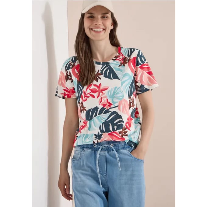 Shirt met ronde hals en bladprint