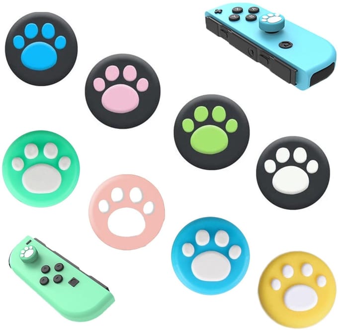 Allecto - Siliconen joystick-doppen - Kattenthema - Antislip - Compatibel met Nintendo Switch - Verbeterde grip - 8 stuks