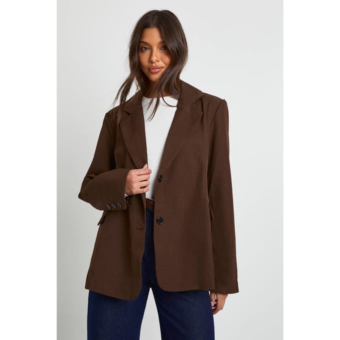 boohoo Dames Enkelrijige oversized getailleerde blazer | Chocoladebruin | Maat: 38