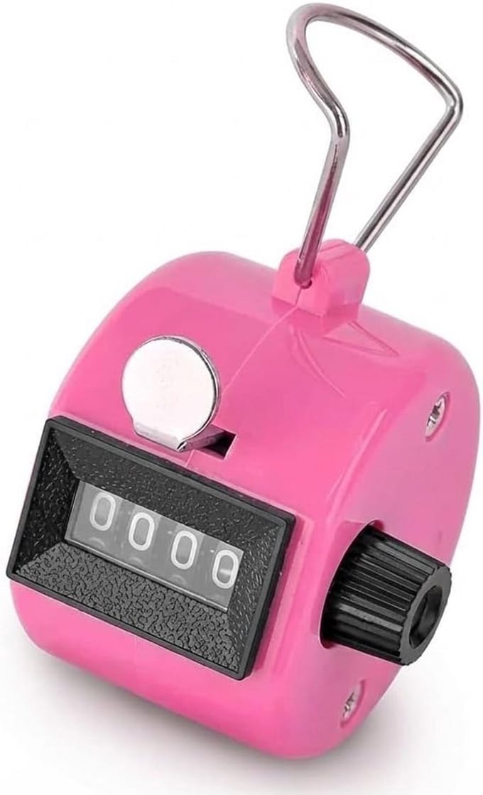 Handmatige 4-cijferige Palm Clicker Teller - Mechanische Clicker Tracker (Roze)