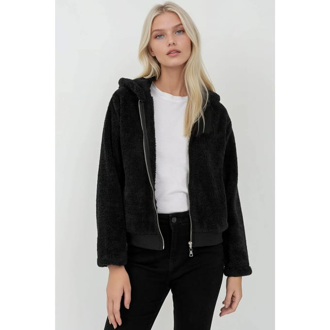 Textuur Volledige Ritssluiting Capuchon Fleece Jas