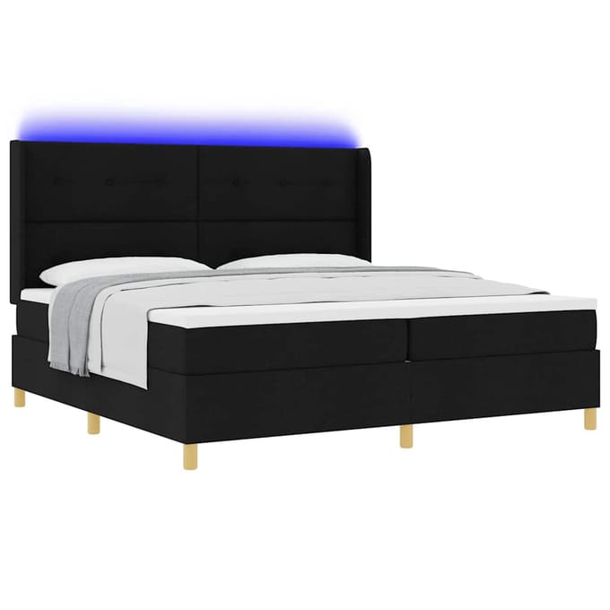 vidaXL - Boxspring - bed - met - LED-stripverlichting - Zwart - 200 - x - 200 - cm - Stof