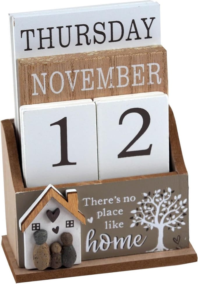 Houten Eeuwigdurende Kalender voor Bureau of Thuis - Rustiek en Decoratief Datumblok