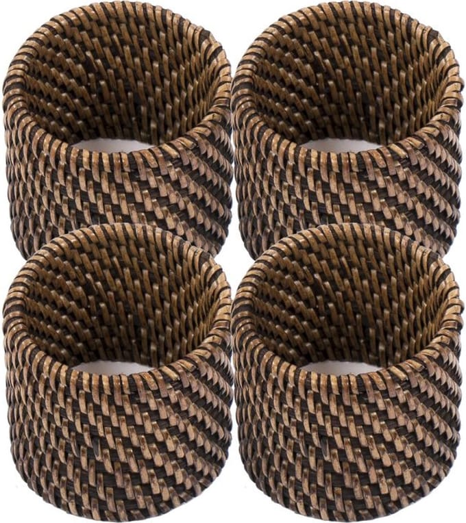 Servetringen Rotan - SET/8 - 4,5x5 cm, donkerbruin