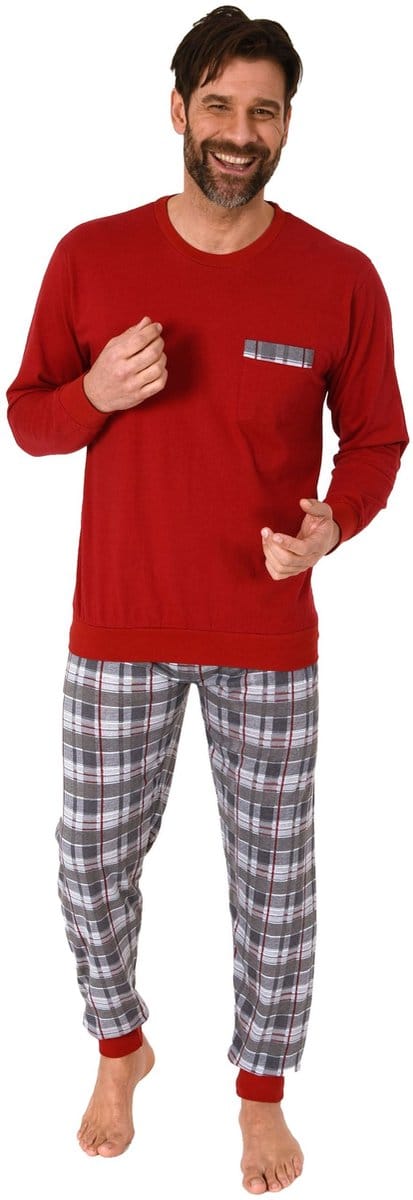 Herenpyjama met manchetten en geruite jersey broek