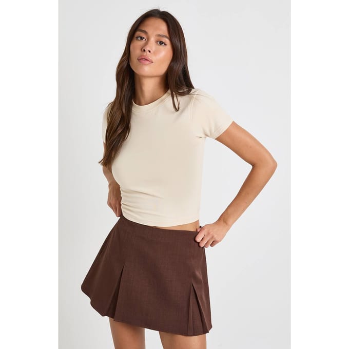 boohoo Dames Geweven geplooide skort | Chocolate | Maat: 12