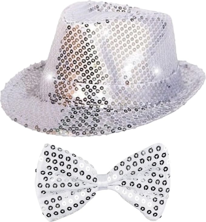 Smiffys Verkleedkleding set zilver LED light hoedje/strikje volwassen