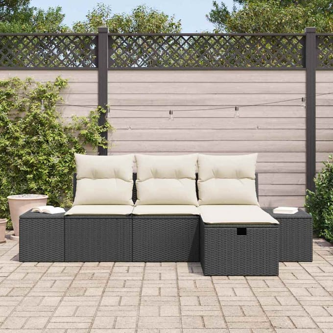 vidaXL Bankstel met kussen 4 pcs poly rattan