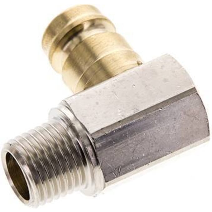 Messing DN 9 Tempereerkoppeling Insteeknippel R 1/4 inch Buitendraad 90-deg