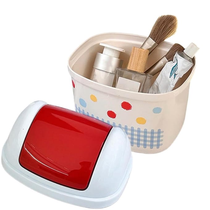 Mini vuilnisbak - Bureau container - Netjes werken - Met deksel - Compact formaat - Wit