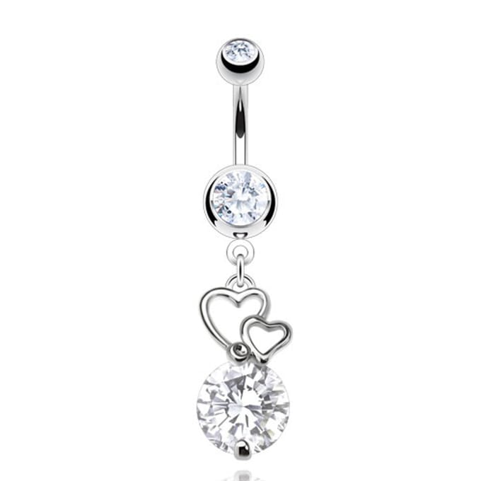 Navelpiercing hanger met CZ hartjes - zilver wit - LMPiercings