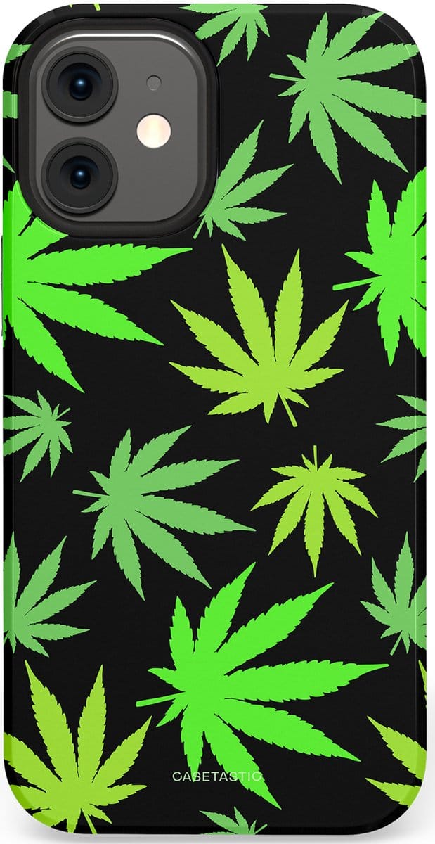 Casetastic hoesje geschikt voor Apple iPhone 12 Mini - Dubbellaagse bescherming - Cannabis - Fashion Case - Zwart Groen