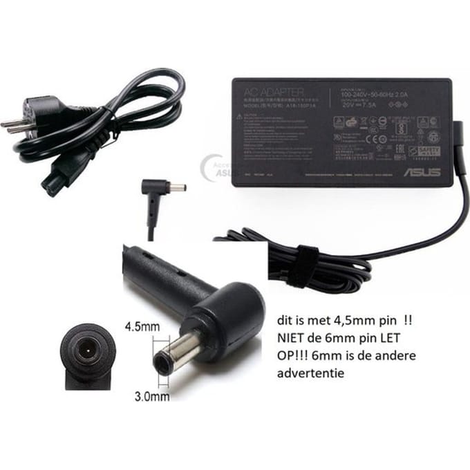 Asus adp-150ch b 20v 7,5a 150w adapter voeding 4,5mm pin oplader origineel