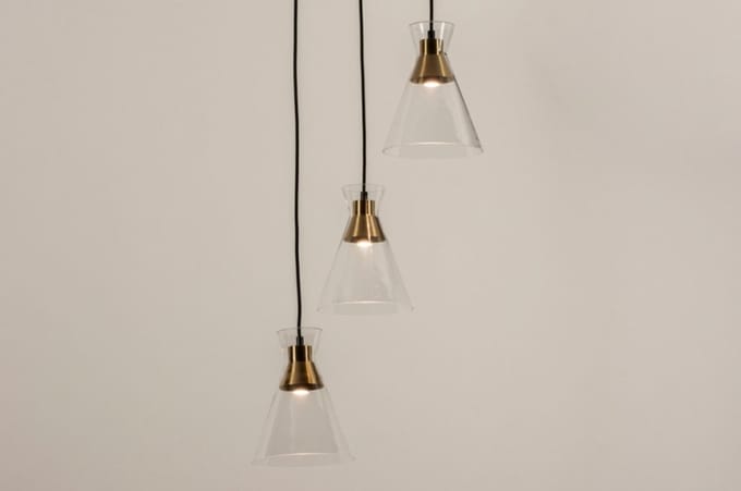 Lumidora Hanglamp 74676 - THIJMEN - 3 Lichts - E27 - Brons - Messing (kleur) - Transparant - kleurloos - Metaal