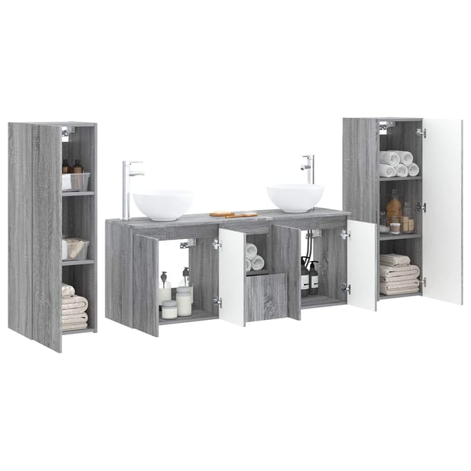 vidaXL - Badkamermeubel - Set - 5 - st - Grijs - Sonoma - 33 - x - 34,5 - x - 100 - cm