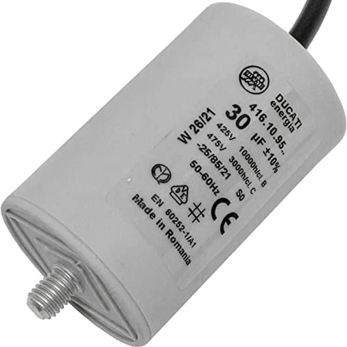 Motorcondensator 30µF 400V | Radiale Startcondensator met Kabel | Kunststof Behuizing
