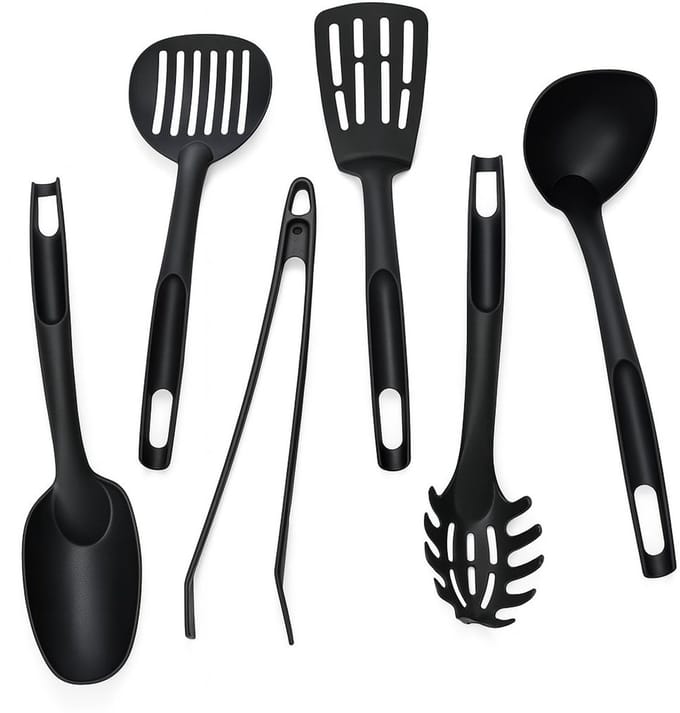 6‑delige Hittebestendige Nylon Keukengerei Set – Antikras - Zwart