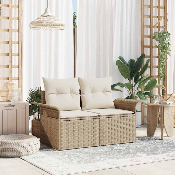 vidaXL - Tuin - Sofa - met - kussen - Beige - 141 - x - 62 - x - 69cm - poly - rattan