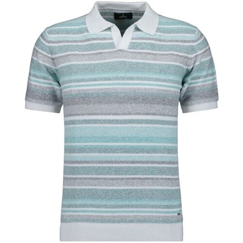 Ragman Trui Short Sleeve Knit Stripe Resort Collar Groen-Multi / male