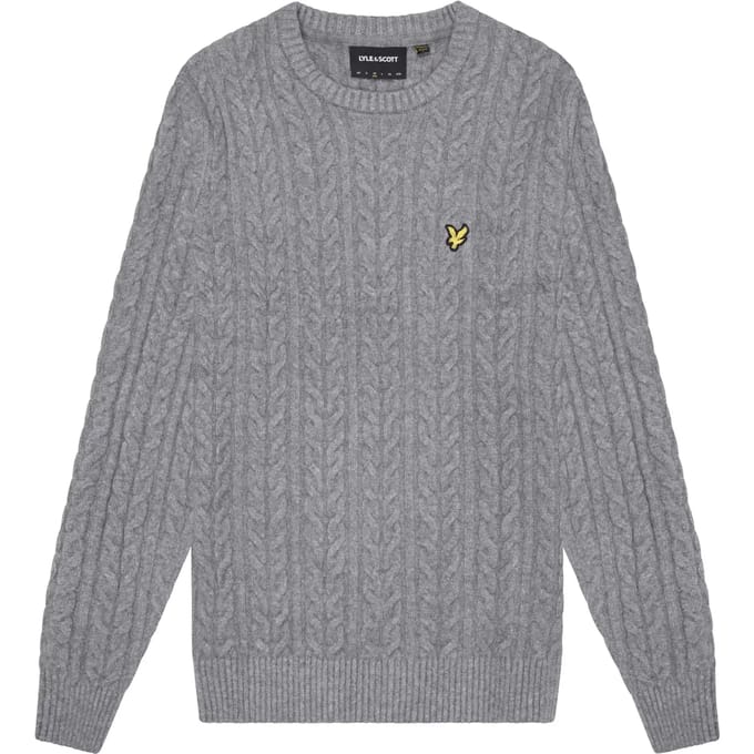 Lyle & Scott Cable Crew Neck Jumper Mid Grey Marl Größe: XXL | Pullover Outlet | Herren | Grau