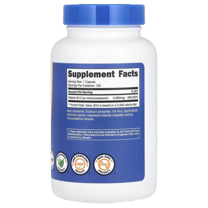 Nutricost, Vitamine B12, 5 000 mcg, 120 capsules