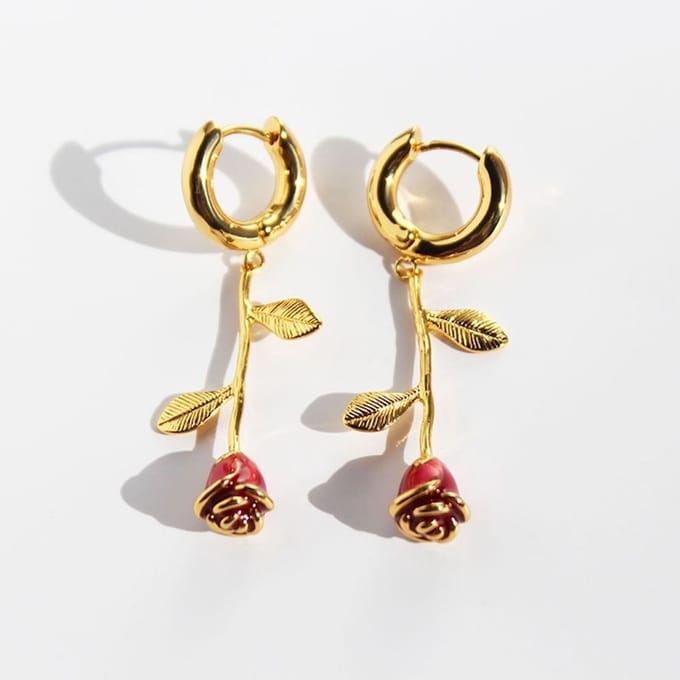Romantische Rode Roos Sieradenset met Statement Oorhangers