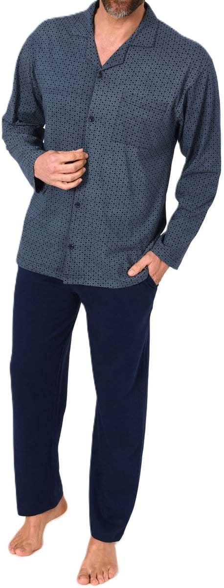 Herenpyjama met lange mouwen en doorknoopsluiting, ook in oversizes