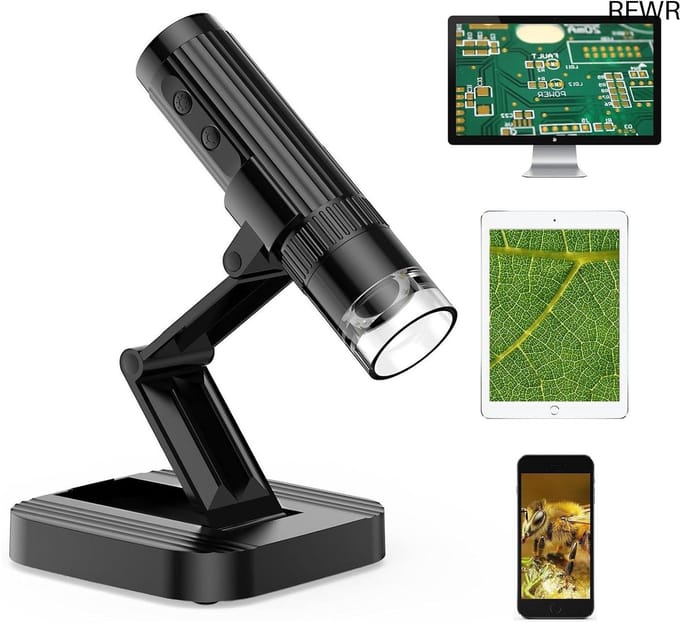 RFWR® Digitale WiFi Microscoop 1080P HD, 50-1000X USB, Mini Handmicroscoop met 2MP Camera en 8 LED-lampjes, Compatibel met Android/iOS en PC