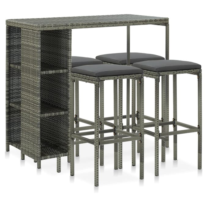 vidaXL - 5-delige - Tuinbarset - met - kussens - poly - rattan - grijs