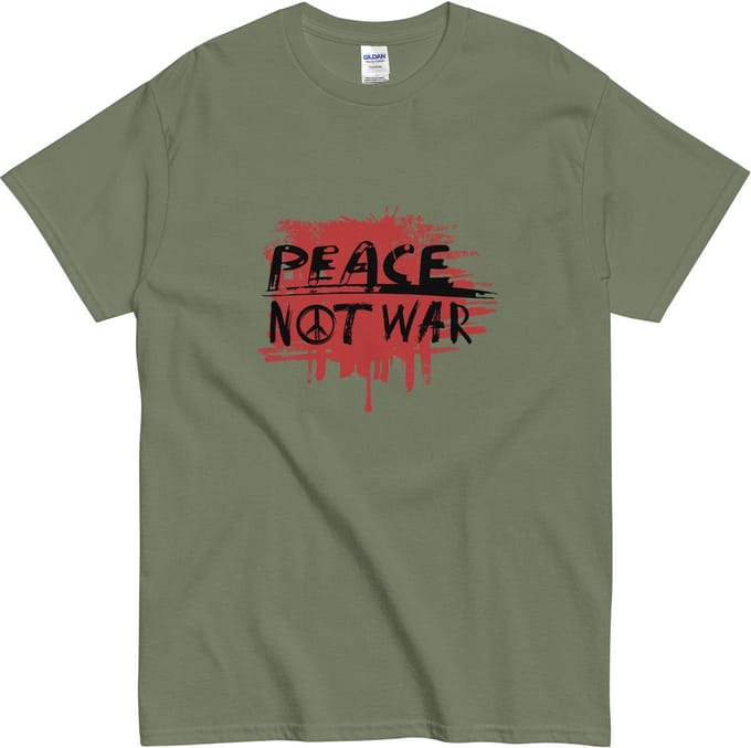 Anti Oorlog Statement Tshirt - Peace Not War - Dames en Heren - Khaki Groen - 2XL