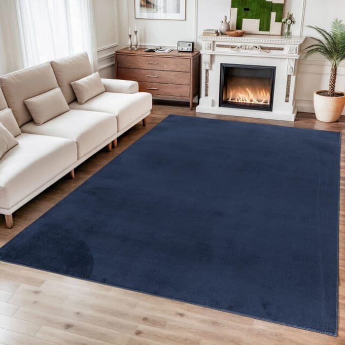 Relax Samba - Wasbaar Effen Vloerkleed - Uni Tapijt - Blauw- 100x200 CM