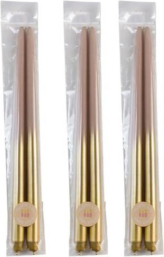 Cactula tweeling dip dye kaarsen oud roze met goud 2,2 x 38 cm extra lang set van 6