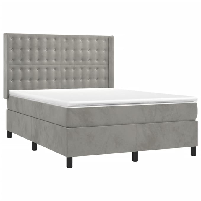 vidaXL - Boxspring - met - matras - fluweel - lichtgrijs - 140x190 - cm